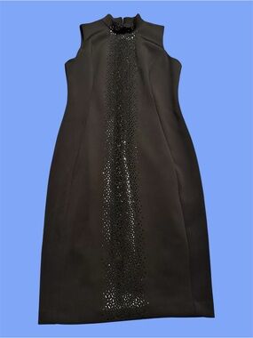 Andrew Marc Black Sleeveless Beaded Midi Dress